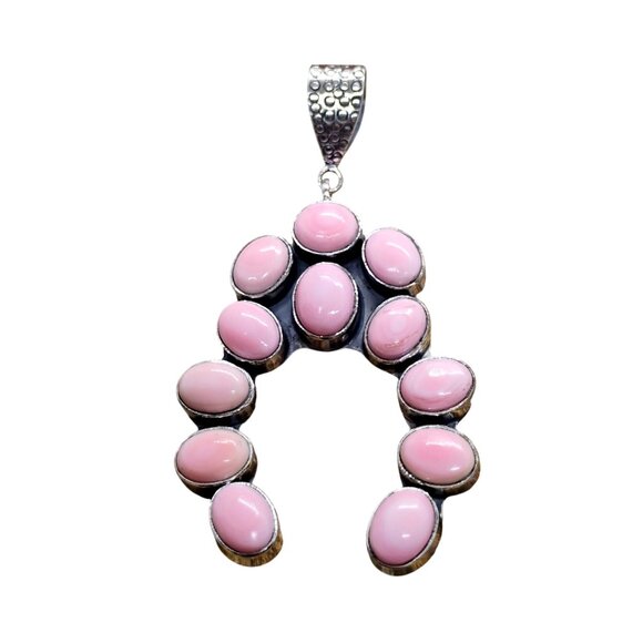 Southwest Pink Conch Shell Sterling Silver Naja Horseshoe Pendant Statement - Picture 2 of 6
